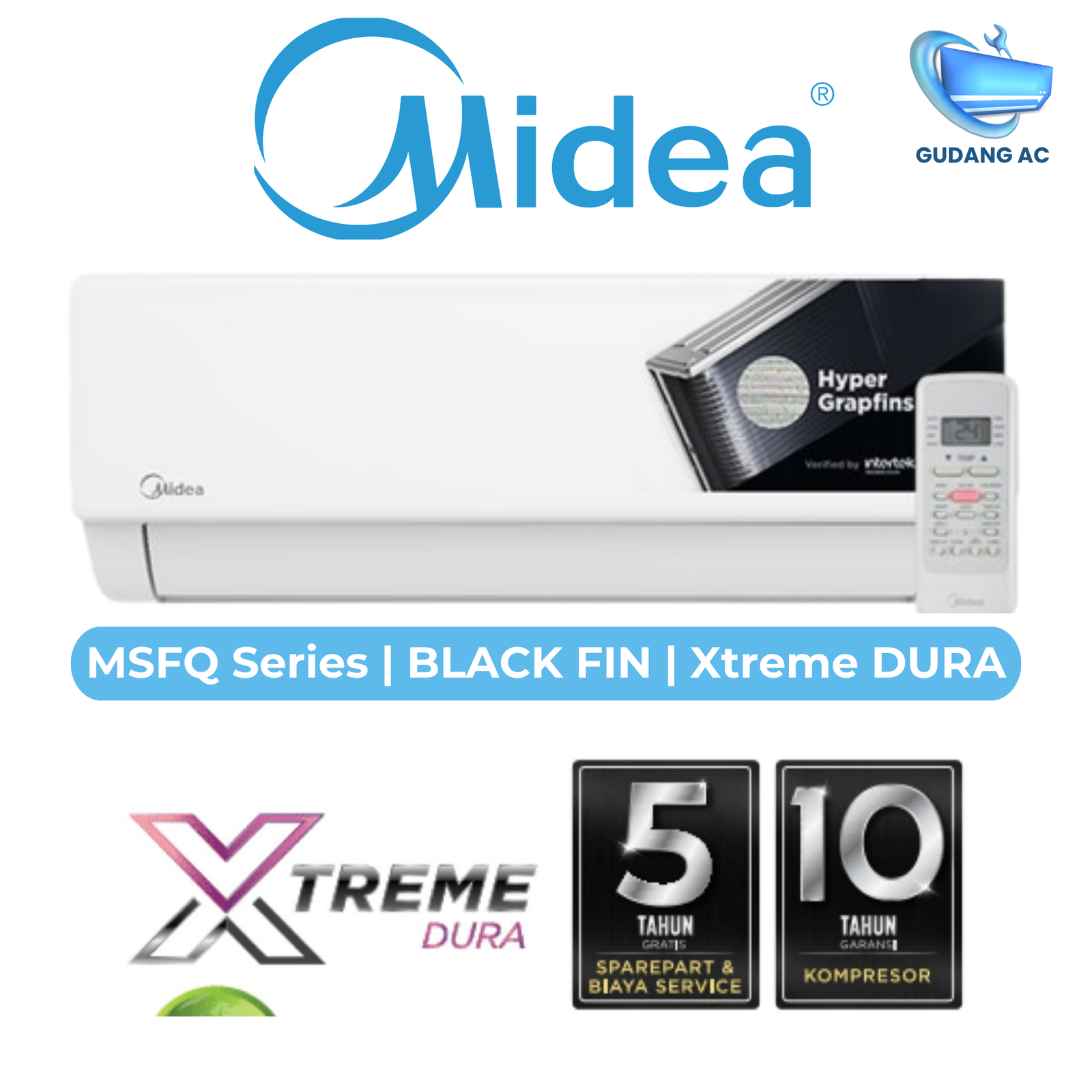 AC Midea 1/2 PK MSFQ-05CRN8 Xtreme Dura R32 Black Fin