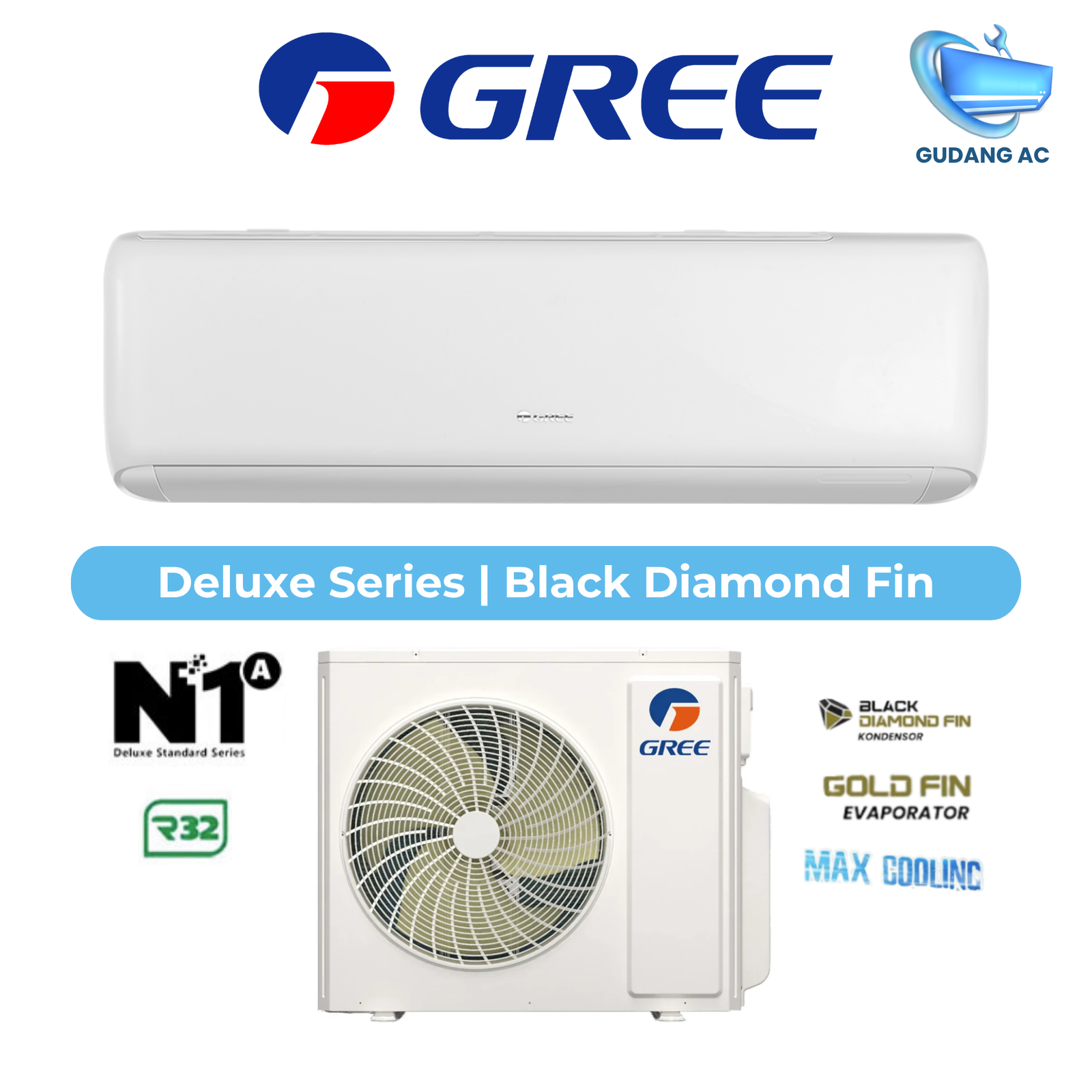AC Gree 1.5 PK Deluxe Series GWC12N1/A R32 Black Fin