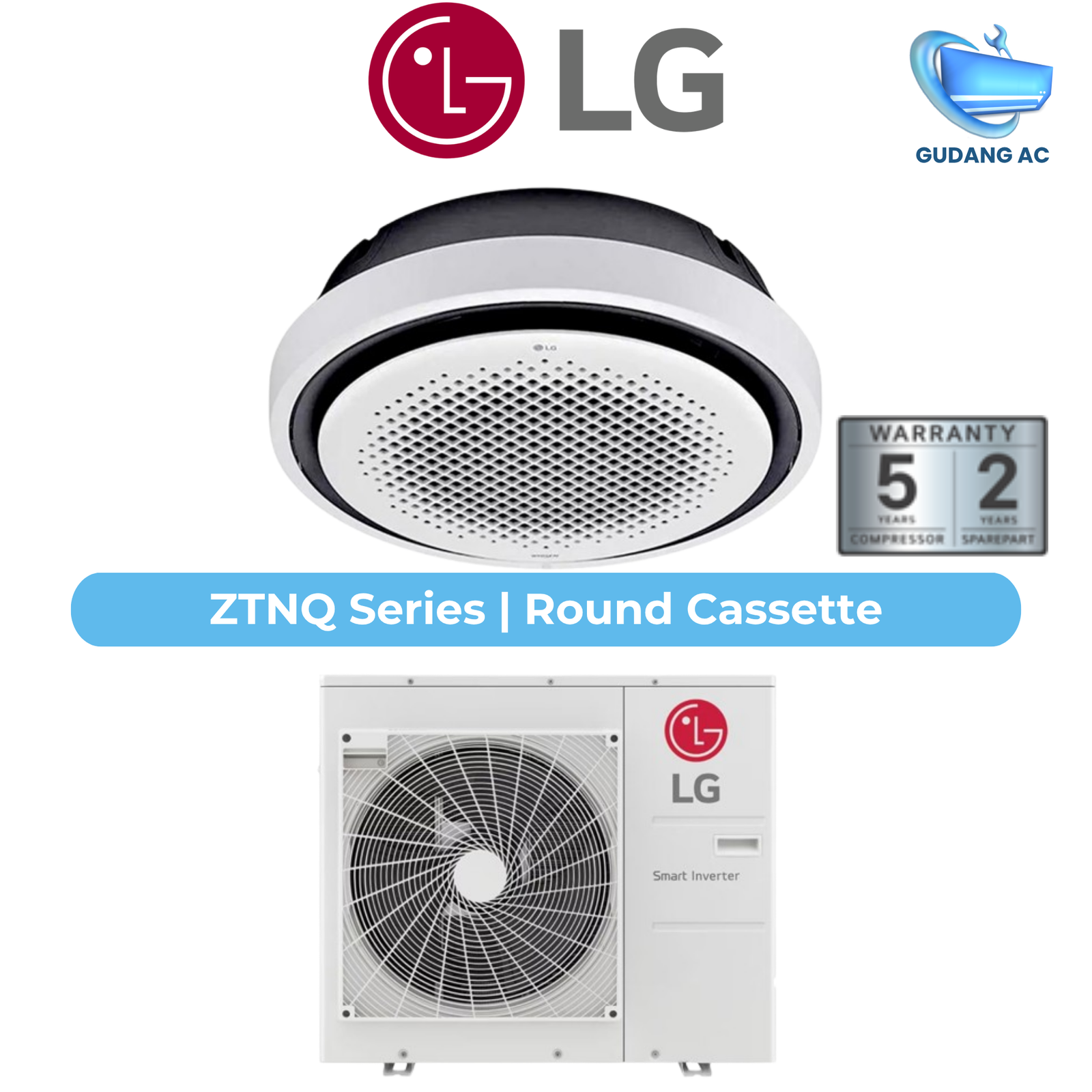 AC LG 5 PK CASSETTE ROUND INVERTER ZTNQ48GYLA1 3 Phase